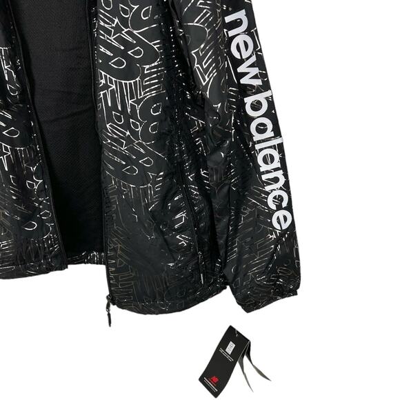 NEW New Balance Black Silver Foil Monogram Windbreaker Jacket S Reflective - Picture 4 of 7
